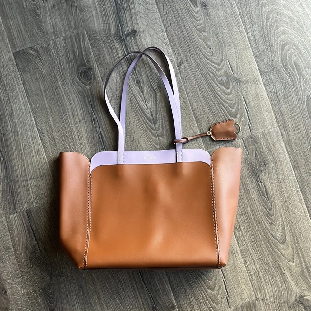 Kate Spade Brown & Light Purple Medium Double Pocket Tote
